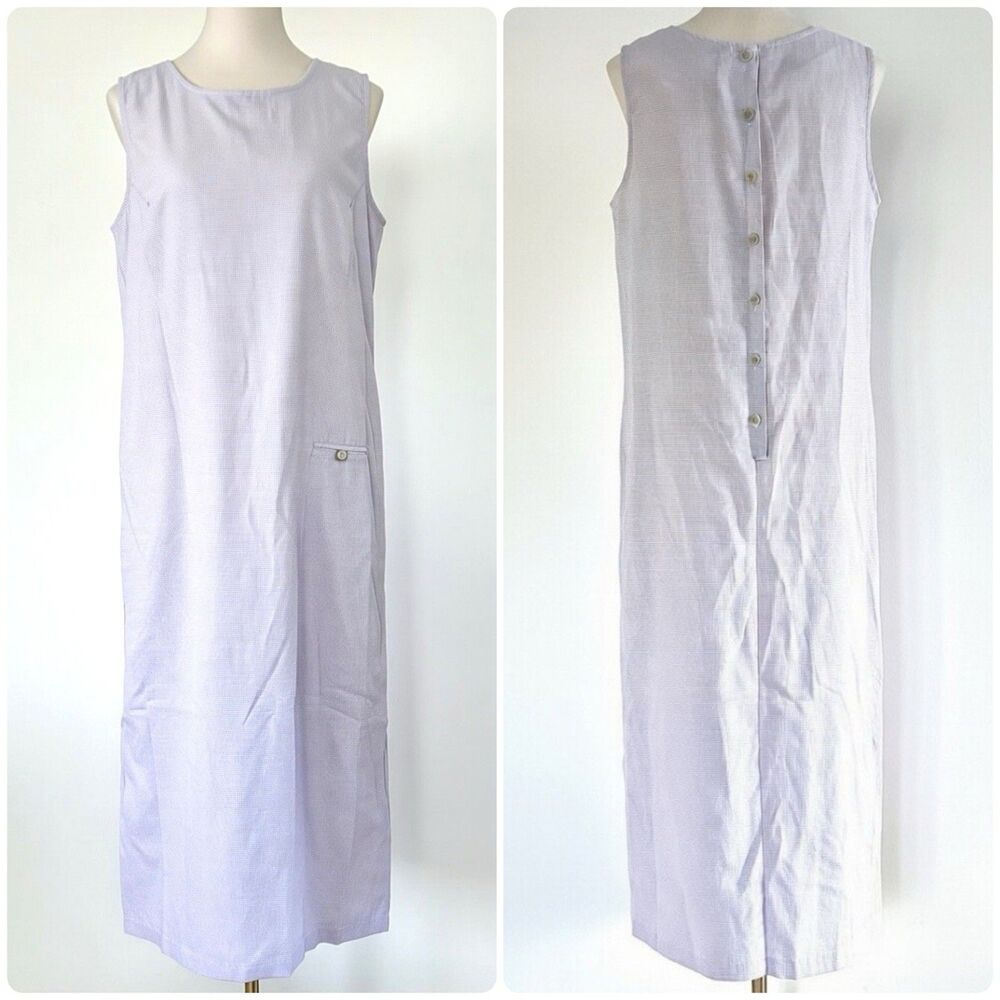 VTG Kathie Lee Purple White Gingham Check Boxy Cottage Maxi Dress Womens sz 12